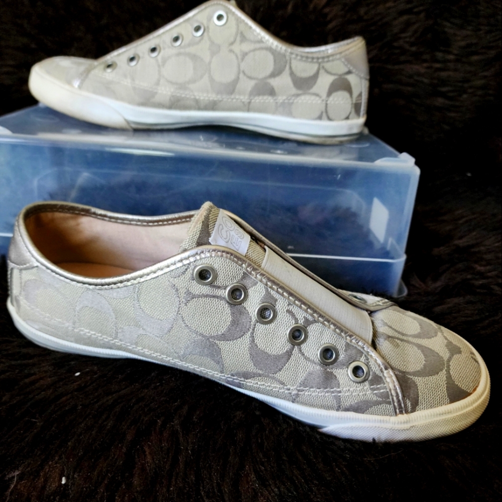 Coach Tan High-Top Sneakers with Rubber Sole